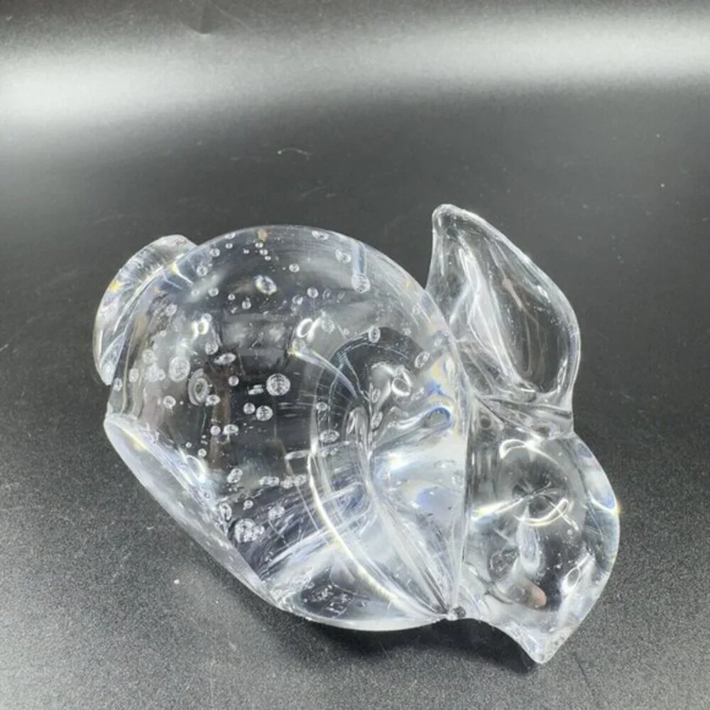Vintage 1980s Clear Glass Bunny Figurine Paperweight‎ With Small Bubbles Figure